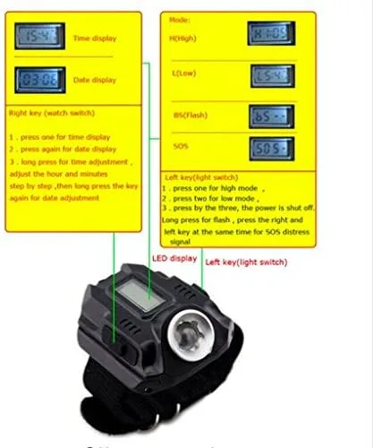 Vista 5 de Impermeable LED pantalla táctica recargable reloj linterna multi herramientas iluminación al aire libre para acampar al aire libre caza