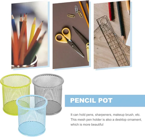 Vista 6 de MAGICLULU 3 soportes de malla para bolígrafos, organizador de escritorio único para bolígrafos, lápices, brochas de maquillaje, diseño de metal