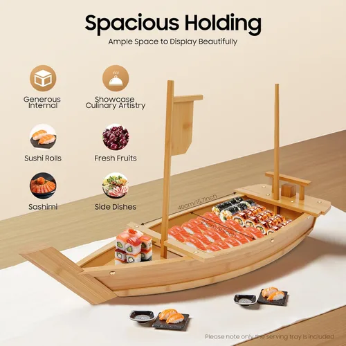 Vista 2 de Bandeja para barco de sushi de 31.5 pulgadas, bandeja de mariscos, bandeja de aperitivos, plato para servir comida para restaurante, servicio