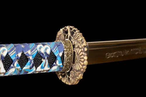 Vista 6 de Espada samurái japonesa de 41 pulgadas, hecha a mano, espada samurái, dragón, hoja Saya de latón Tsuba