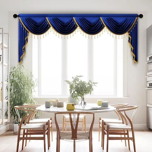 Vista 16 de Cenefas de cortina de terciopelo negro de lujo para sala de estar con cuentas (39 pulgadas, 1 panel)