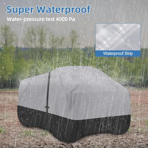 Vista 5 de Cubierta 600D para cuatrimoto, impermeable y resistente al viento, 4 ruedas, almacenamiento al aire libre, protección para todo tipo de clima