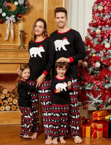 Vista 3 de PATPAT Pijamas de Navidad a juego para la familia, conjuntos de pijamas con estampado de letras y pantalones a cuadros