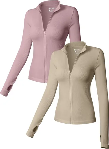 Vista 9 de OQQ - Camisetas de manga larga con cremallera frontal para mujer (2 piezas)