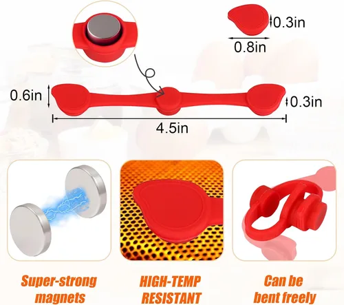 Vista 6 de Imanes para freidora de aire, hebilla de silicona para revestimientos de papel pergamino, accesorios para freidora de aire resistentes a altas Rojo