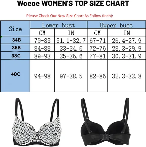 Vista 3 de Woeoe Corsé de diamantes de imitación Bustier Crop Top Negro Diamante Bra Club Rave Rhinestone Tops Joyas para Mujer