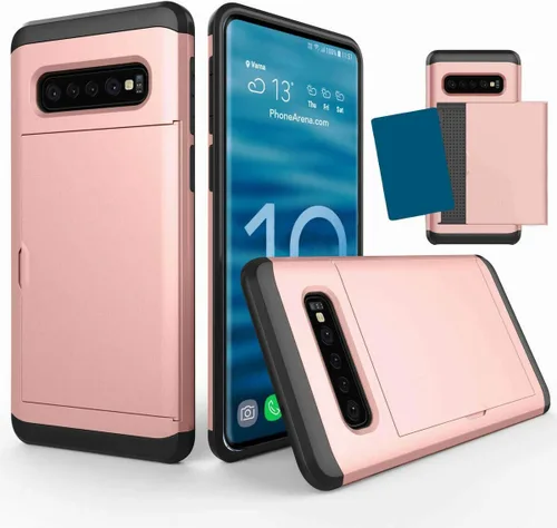 Vista 11 de Funda para Galaxy S10 Plus, ultrafina, a prueba de golpes, parte trasera dura, de silicona de doble capa, protector para tarjetas de crédito, ranura