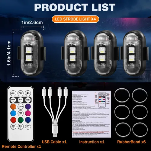 Vista 7 de 4 piezas de luces estroboscópicas LED inalámbricas con control remoto, luces LED recargables inalámbricas de 8 colores para Halloween