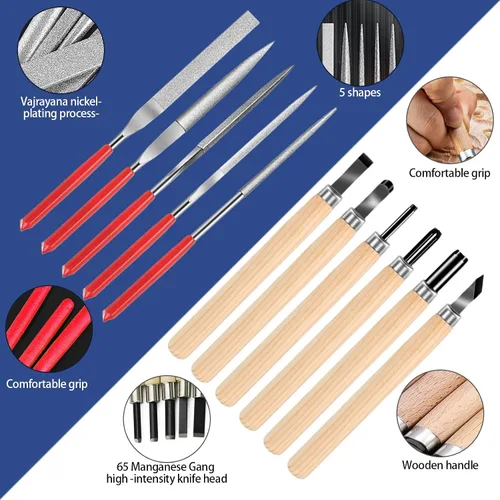 Vista 4 de 25 piezas de precisión con herramienta de desbarbado, cuchillo de manualidades, lima manual, cuchillo de tallado adecuado para lijar, tallar