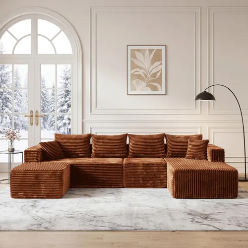 Vista 35 de Sofá modular deshuesado de 118 pulgadas con diván y otomano de pana de gran tamaño en forma de U, sofá de nube para asiento profundo para sala