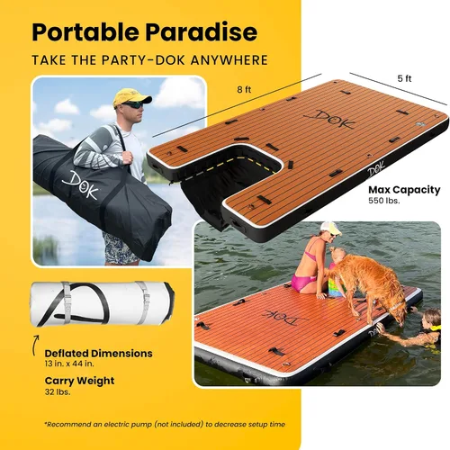 Vista 5 de DOK Party-DOK Plataforma de muelle inflable: acceso seguro y fácil al agua; espuma EVA antideslizante flotante con rampa de agua para piscina