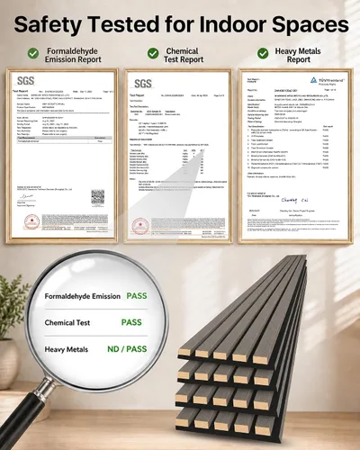Vista 6 de Paneles de pared de listones de madera acústica – Paquete de 4 paneles de pared de 94.5 x 7.9 pulgadas con reducción de ruido y absorción de sonido