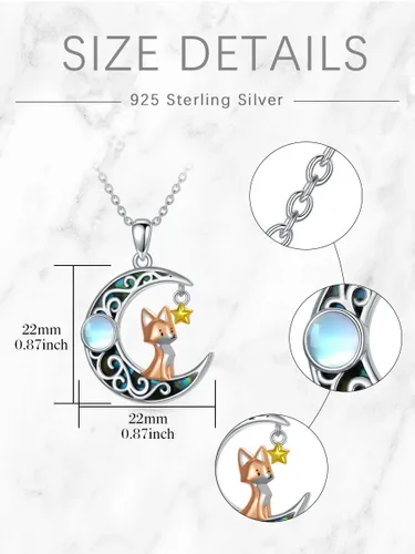 Vista 5 de POTOPYY Collar de plata de ley S925 con zorro, collar de zorro con circonita de buena suerte, animales, zorro, regalo para mujeres, niñas, mamá