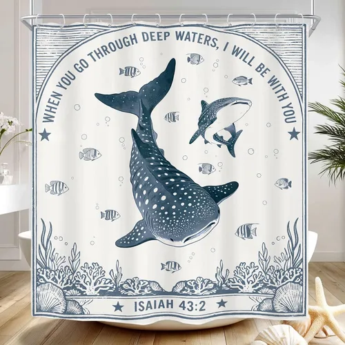 Vista 18 de Riyidecor Ocean - Cortina de ducha para niños, 60 pulgadas de ancho x 72 pulgadas de alto, diseño de ballena, dibujos animados, animales, delfín