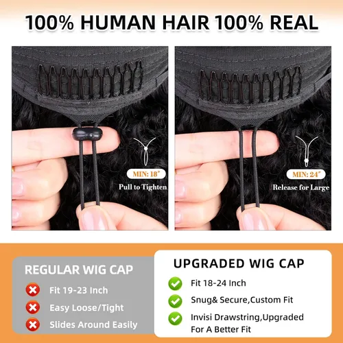 Vista 3 de Media peluca de cabello humano rizado crespo densidad 200 3 en 1 sin costuras volteable con diadema peluca de cabello humano sin pegamento usar