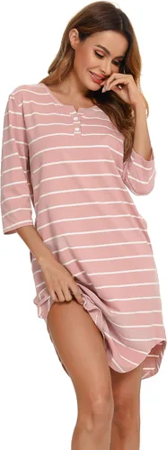 Vista 2 de Vlazom Camisones de algodón suave para mujer, camisón de manga corta con bolsillos, tallas S-XXL