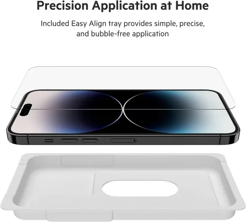 Vista 7 de Belkin TemperedGlass - Protector de pantalla para iPhone 14 Pro Max, accesorios para iPhone 14 Pro, fácil aplicación con bandeja guía