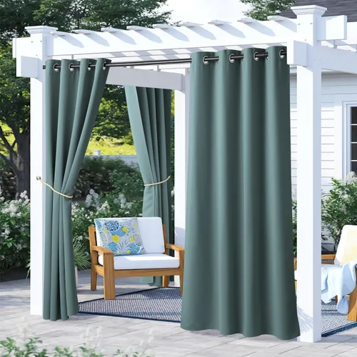 Vista 117 de NICETOWN Cortina para Exteriores para Patio Impermeable de 84 Pulgadas de Ancho, Aislamiento Térmico con Ojales Antioxidantes Bloqueo UV Cortina