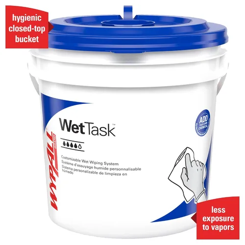 Vista 5 de WypAll Toallitas húmedas CriticalClean para blanqueador, desinfectantes y desinfectantes (06411), tirador central, blanco, cubo incluido