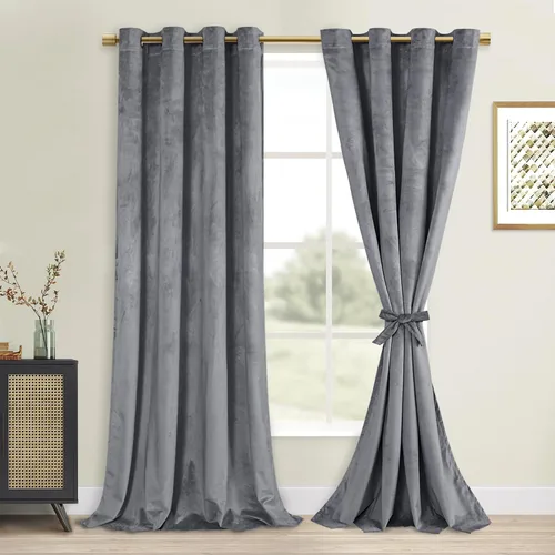 Vista 34 de DWCN - Juego de 2 paneles de cortina de terciopelo con ojales negros, tratamiento de ventanas con aislamiento térmico, apilables, decoración moderna