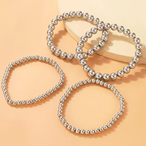 Vista 3 de Xerling 4 pulseras de cuentas doradas para mujer, pulseras de cadena de bolas de estrellas para adolescentes y niñas, pulsera elástica elástica