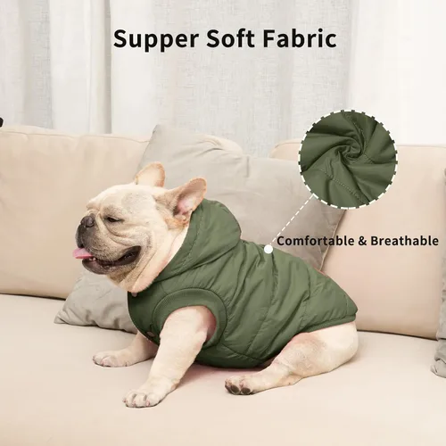 Vista 6 de vecomfy - Sudadera con capucha para perro, forro polar y algodón, extra cálida, para invierno, chaqueta para perro pequeño, abrigos con capucha