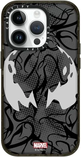 Vista 10 de CASETiFY Impact - Funda para iPhone 13 [Spider-Man Co-Lab / protección contra caídas de 6.6 pies] - Máscara Venom - Negro transparente Spider Man