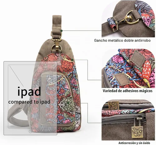 Vista 4 de Bolso bandolera de viaje bohemio para mujer, bolso cruzado pequeño y ligero Gris/M