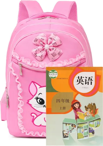 Vista 6 de Mochila escolar ligera de encaje con estampado de gatos, bolsa escolar de princesa, bolsa para libros, bolsa para bolígrafos para niñas de primaria