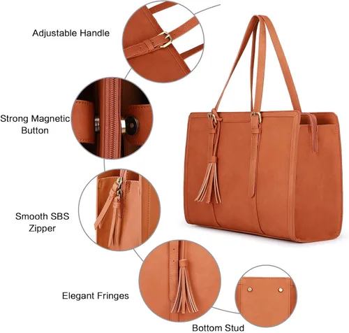 Vista 4 de ECOSUSI Bolsa para laptop de hasta 156 pulgadas para mujer bolsos de oficina de gran capacidad con compartimentos de 3 capas