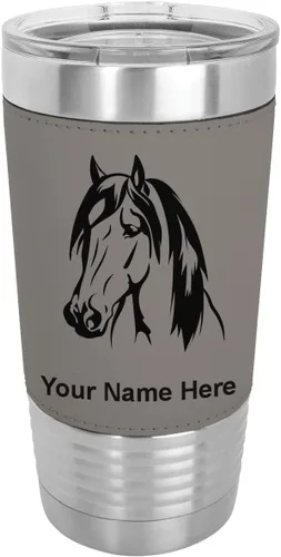 Vista 18 de LaserGram Vaso aislado al vacío de 20 onzas, cabeza de caballo 1, grabado personalizado incluido (cuero sintético, rústico)