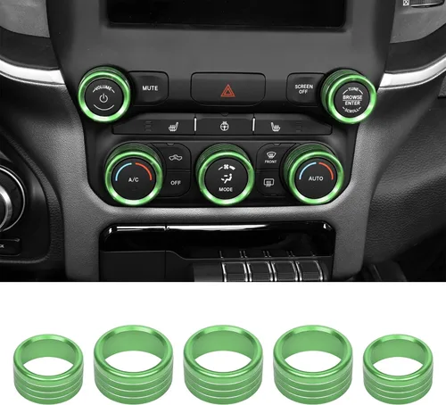 Vista 12 de RAZPOY Consola central de aire acondicionado de CA interruptor de radio, anillo de decoración interior, accesorios compatibles con Dodge RAM Negro