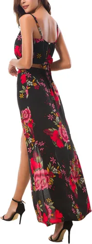 Vista 3 de Kormei Vestido largo largo con estampado floral para mujer de dos piezas con abertura lateral