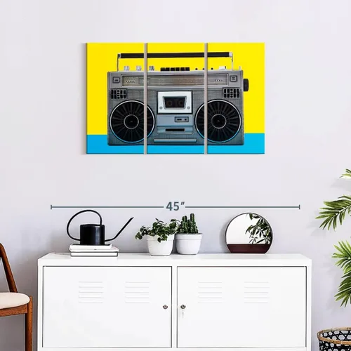 Vista 7 de ElephantStock - Retro Silver Boombox Wall Art - Horizontal Multi Panel Canvas - 3 Piece Living Room Wall Decor - Photography Music Multi Piece Wall