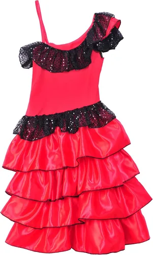 Vista 3 de Disfraz de flamenca española para niña, L, Rojo y negro
