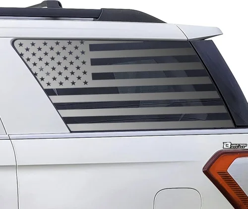Vista 16 de BOGAR TECH DESIGNS Calcomanía de vinilo precortada con bandera estadounidense para ventana de un cuarto compatible con Ford Expedition MAX Negro