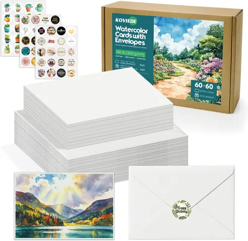 Vista 8 de Paquete de 30 tarjetas de acuarela en blanco con sobres de 4 x 6 pulgadas