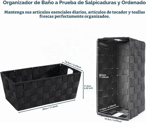 Vista 5 de Whitmor 6581-2712-BLK Bolsa pequeña con correa tejida para estante, negra