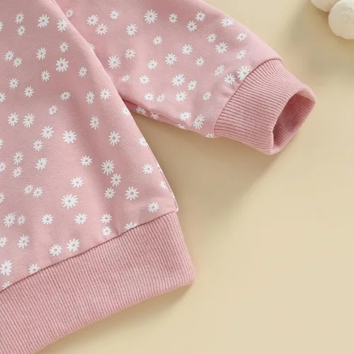 Vista 5 de Ropa para bebé recién nacida, atuendo de margaritas, camiseta de manga larga, pantalones, ropa de otoño e invierno