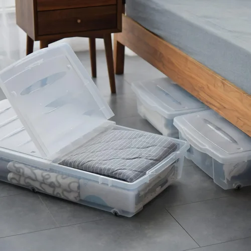 Vista 2 de Citylife 57 QT Cajas de Almacenamiento de Plástico Debajo de la Cama con Tapas de Doble Apertura Transparentes Contenedores de Almacenamiento Debajo