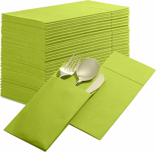 Vista 14 de Paquete de 50 servilletas desechables de lino con bolsillo integrado para cubiertos, color rojo brillante, como servilletas de papel para Navidad