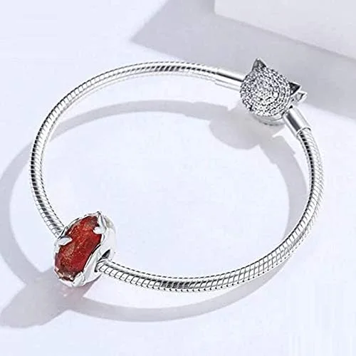 Vista 3 de Cuentas de cristal de Murano auténticas plata de ley 925 con núcleo facetado de copo de nieve de Navidad, flor, estrella de cristal, pulsera