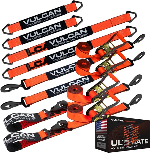 Vista 13 de VULCAN Kit completo de amarre de correa de eje con correas de trinquete de gancho a presión, amarillo clásico, incluye (4) correas de eje de 22
