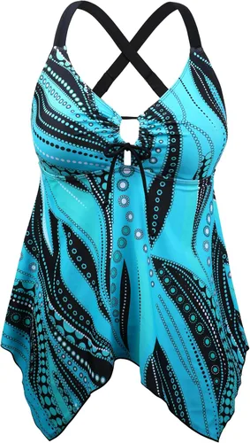 Vista 20 de Firpearl Trajes de baño tankini para mujeres, modestos y fluidos, espalda cruzada, talla plus, top de traje de baño Azul aguamarina