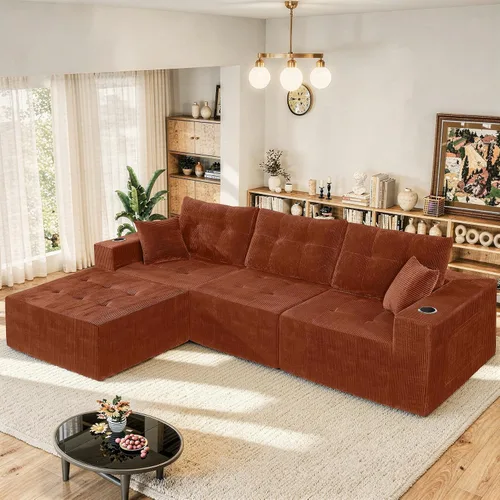 Vista 17 de Luxanimarion Sofá modular modular de 113 pulgadas para sala de estar, sofá convertible en forma de L con otomana, sofá modular modular de 4 plazas