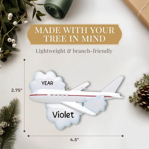Vista 4 de Adorno de avión personalizado 2026 Adornos de Navidad de viaje personalizados con grabado láser las 24 horas para árbol Regalo de recuerdo