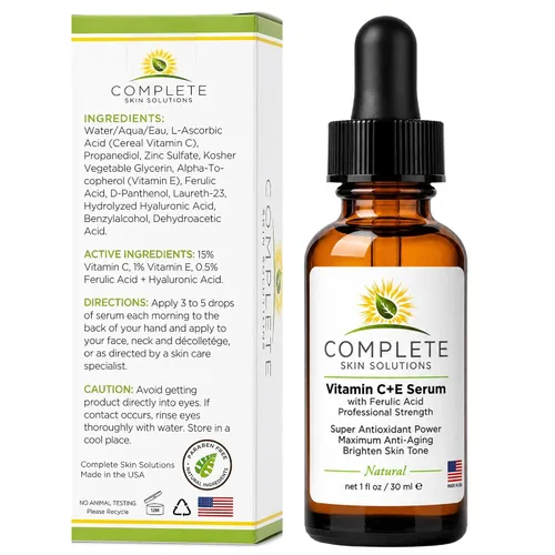 Vista 3 de Suero natural de vitamina C E con ácido ferúlico, 1 oz Ácido hialurónico