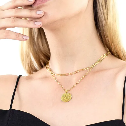 Vista 2 de JSJOY Collar dorado con letra A-Z con inicial para mujer, gargantilla en capas, cadena de clip de papel, collar con dije de moneda para niñas, 18 +