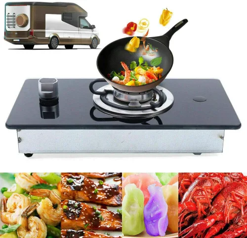 Vista 6 de Estufa de gas para autocaravana, quemador de vidrio templado, estufa de gas GLP para barco, caravana, caravana, cámper, estufa de gas de varios