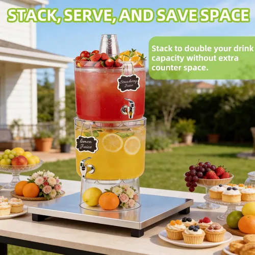 Vista 9 de Dispensador de bebidas de 2 galones para fiestas, dispensador de bebidas sin BPA con grifo sin goteo, dispensadores de jugo con soporte, dispensador